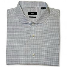 Hugo BOSS Jason Slim Fit Black Check Spread Collar Grey Dress Shirt Size XLarge
