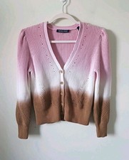 Veronica Beard Parula Women's S Pink Tan Ombre Ribbed Knit Cardigan