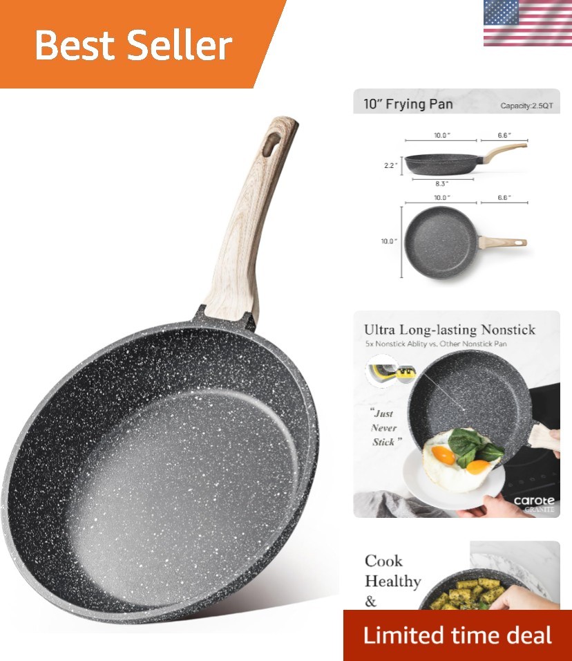 Black Non-Stick 10-Inch Skillet – PFOA-Free Chef Pan for Healthier Cooking