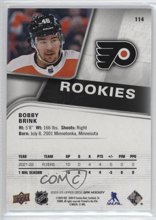 2022-23 SPx Rookies /299 Bobby Brink #114 Rookie RC - Image 2 of 2