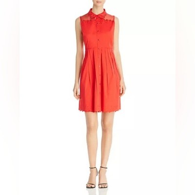 Elie Tahari Samiyah Silk Yoke Button Front Dress Eyelet Detail With Grommet Trim