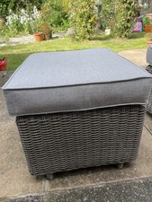 Pair Footstools, Faux Rattan, With Cushions, Garden furniture 