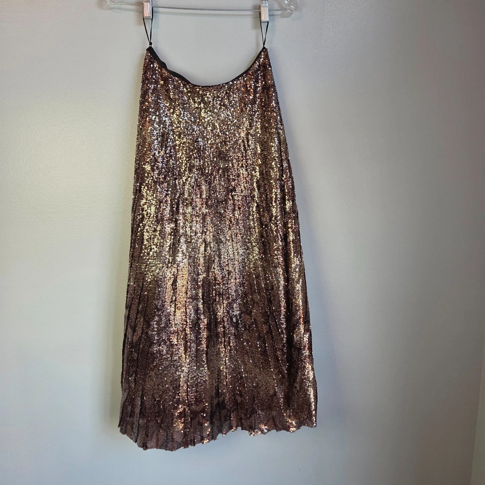 Falda midi Ralph Lauren etiqueta púrpura lentejuelas doradas tul para mujer talla 2 nueva con etiquetas $2790 Foto 4 de 4