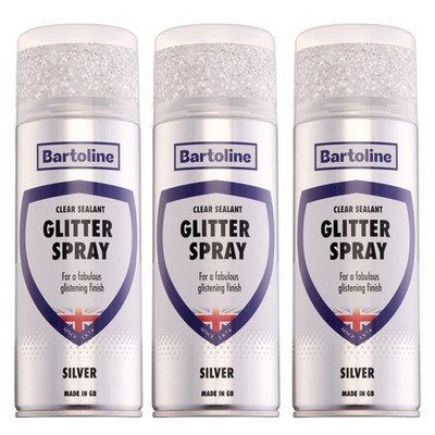 3x Bartoline Glitter Spray Clear Sealant Silver High Shine Multi-Surface 13.53oz
