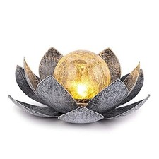 Solar Lights Outdoor Garden, Crackle Globe Glass Lotus Back and White Retro