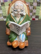 Lefton Vintage Piggy Bank Retirement Fund Old Man Grandpa in Rocking Chair