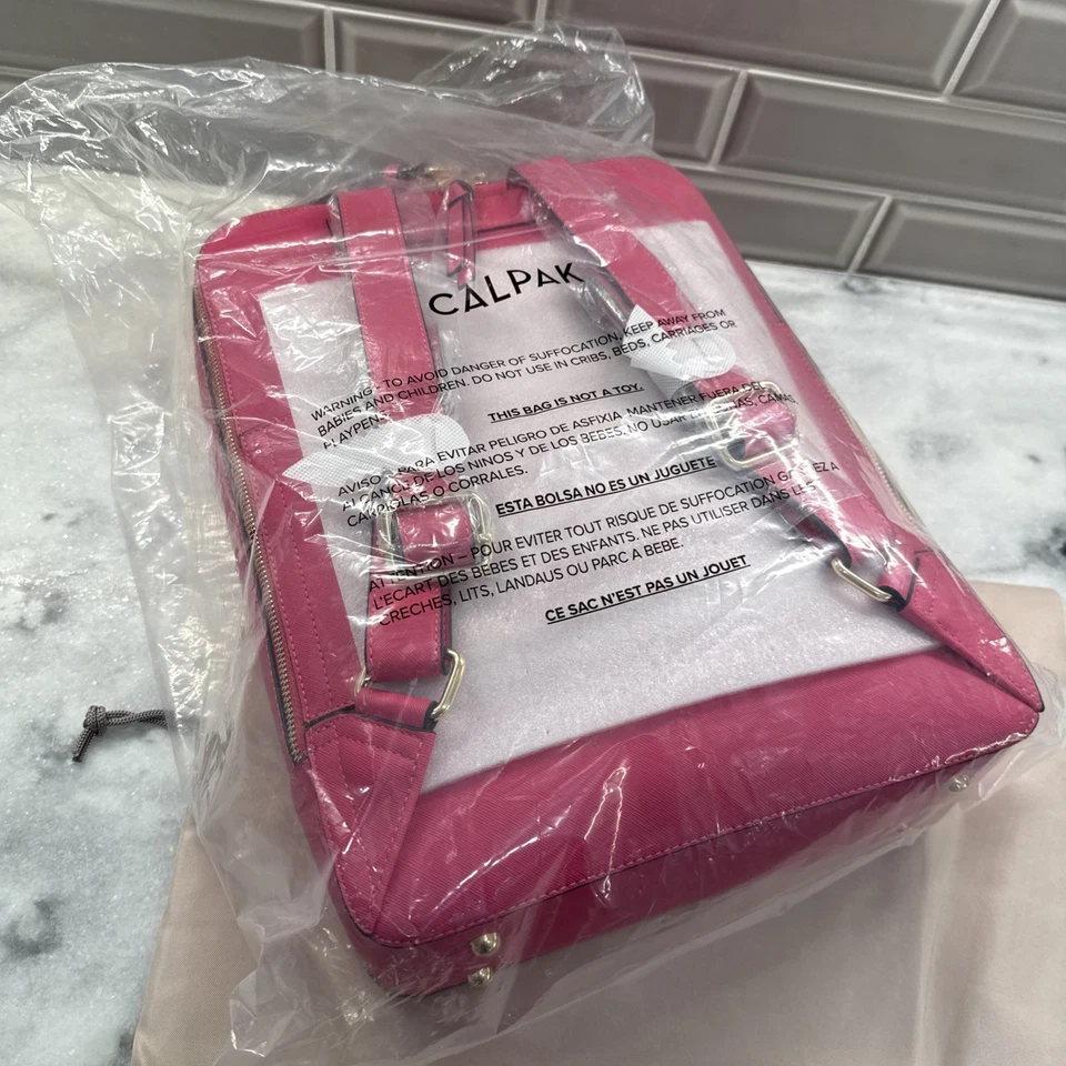 CALPAK Kaya 17 Inch Laptop Backpack in Dragonfruit Pink Stylish Vegan Leather - Image 4 of 4