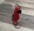 Murano Art Glass Parrot Figurine Red Blue Yellow Sommerso Bird Sculpture Italy