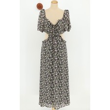 ASTR The Label Floral Ruffle Cutout Puff Sleeve Midi Dress Size Large Lined