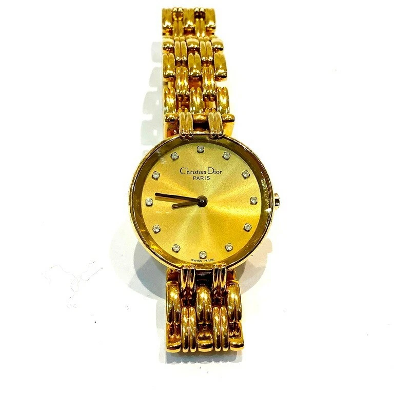 Montre femme Christian Dior Bagbeera à quartz plaqué or 2,2 cm, bracelet 15 cm occasion