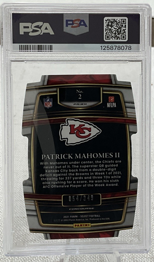 Panini Select 2021 Concourse Patrick Mahomes #2 Neon Green /349 Chiefs PSA 8 view 2