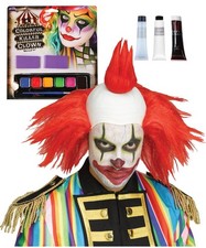 Adults Twisted Killer Clown Wig & Makeup FX Kit Halloween Fancy Dress Accessory