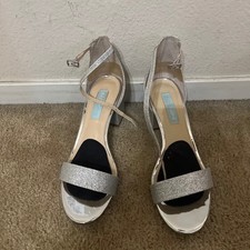Betsey Johnson Sandals Ankle Strap Block Heel Silver Sz 8 Wedding Party