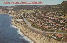 Aerial View Postcard-Homes on The Ocean Bluff-PALOS VERDES ESTATES, California