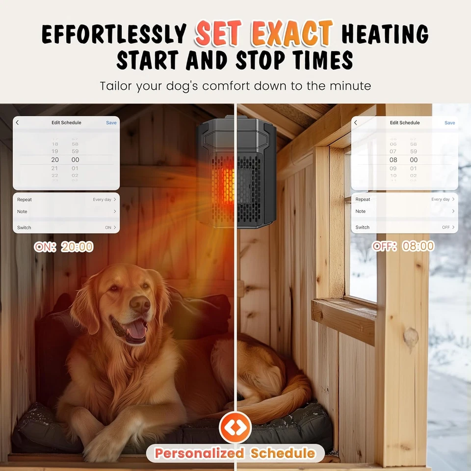 Calentador de casa para perros exterior con termostato, 500 W calentador para perros WIFI APP control remoto Foto 4 de 4