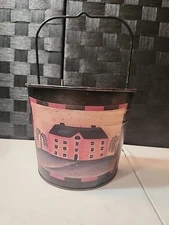 Rustic Tin Metal Hanging Wall Pocket Bucket Basket Pocket Farmhouse (GG)