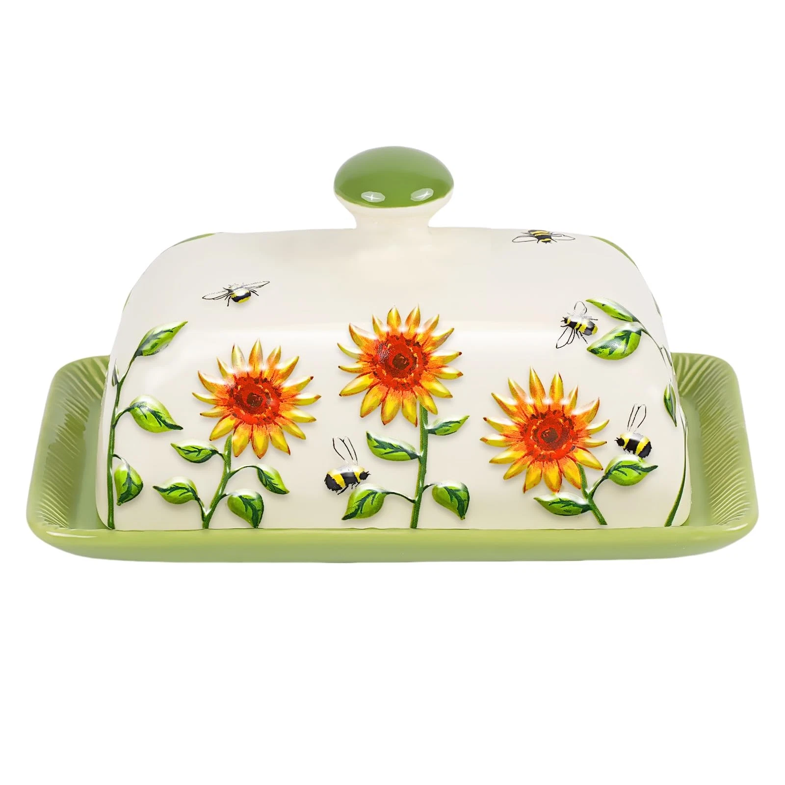 Butter Dish with Lid for Countertop, Sunflower Keeper Large, Yellow