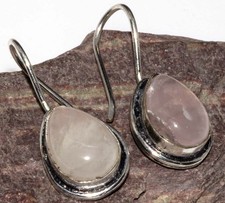 925 Silver Plated Rose Quartz Earrings 1.3" Gift Winter Party Jewelry JW