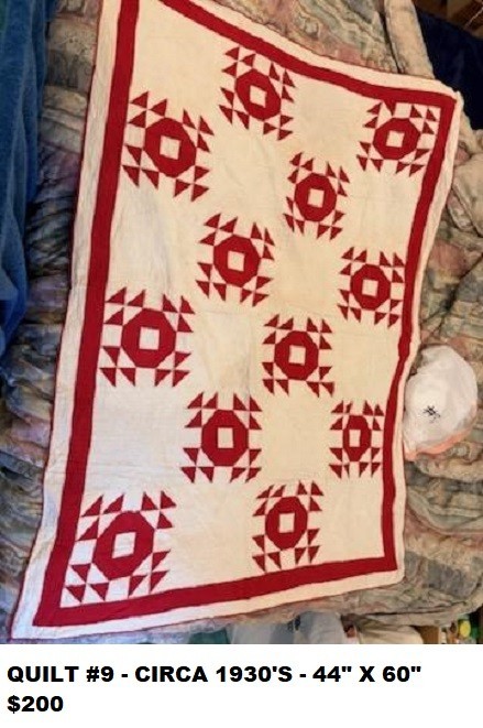 Vintage Summer Quilt Circa 1930s Red & White 9x9 blocks 43x60 Crib/Youth Quilt