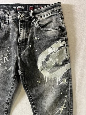 Ecko Unltd Jeans 30x28 Baggy Athletic Y2K Skater Black Faded Acid Splatter Logo