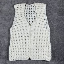 Vintage 70's Homemade Hand Knitted Crochet Open Front Vest Sweater Hippie Boho