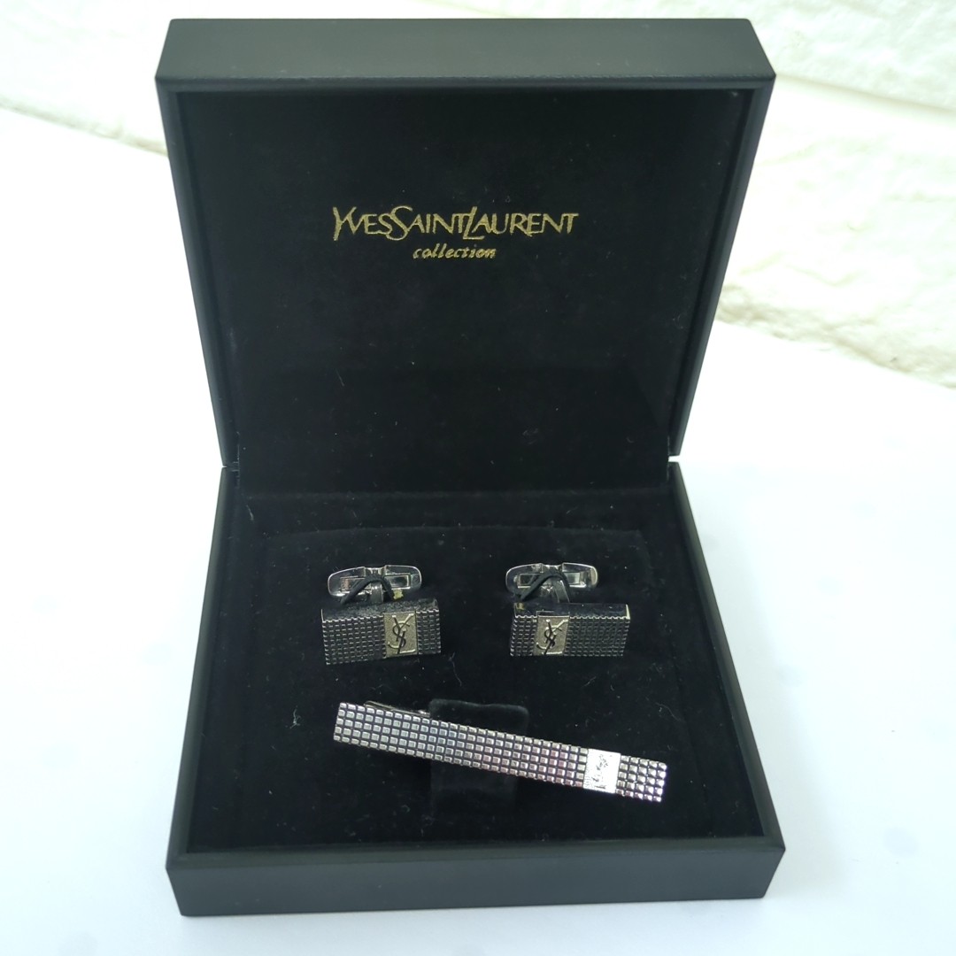 YSL Yves Saint Laurent cufflinks tie pin set square