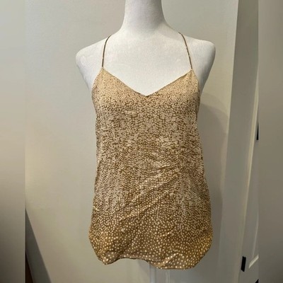 Tibi Printed Silk Blend Racerback Sleeveless Tank Top Sz 4 Tan Cream
