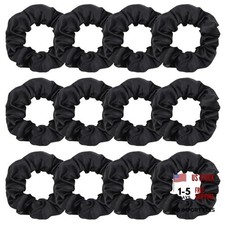 Black Silk Satin Scrunchies for Women  Girls - 12 PCS - 1 Count - Pack of 12