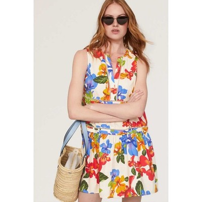 Marissa Webb Floral Tiered Mini Dress V-Neck A-Line Sleeveless Womens Sz 2