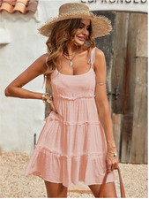 Breezaya Swiss Dot Frill Trim Cami Dress Vacation Beach Sz XXS XS S M L XL XXL