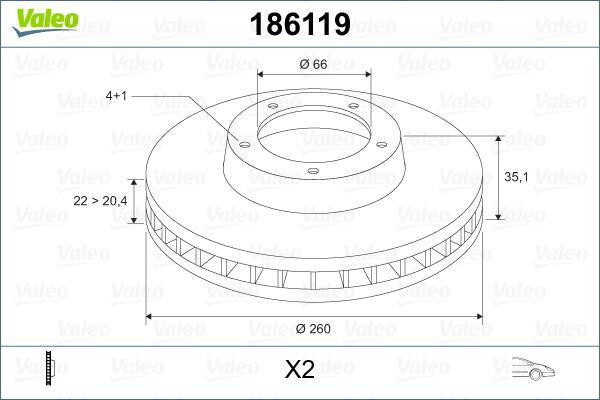 2 Disques de frein VALEO - 186119