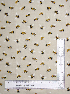 Bumble Bee Fabric 27'' Length 44'' W Save Our Bees Toss Tan Beige Cotton Studio E