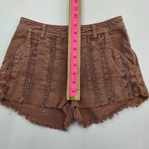Free People Great Expectations Button Fly Cut Off Jean Shorts Size 0 Orange Boho - Picture 11 of 14