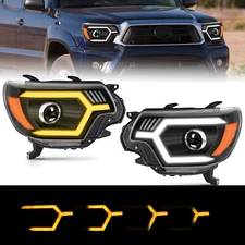 For 2012-2015 Toyota Tacoma Black LED Projector Headlights Switchback Pair w/RGB