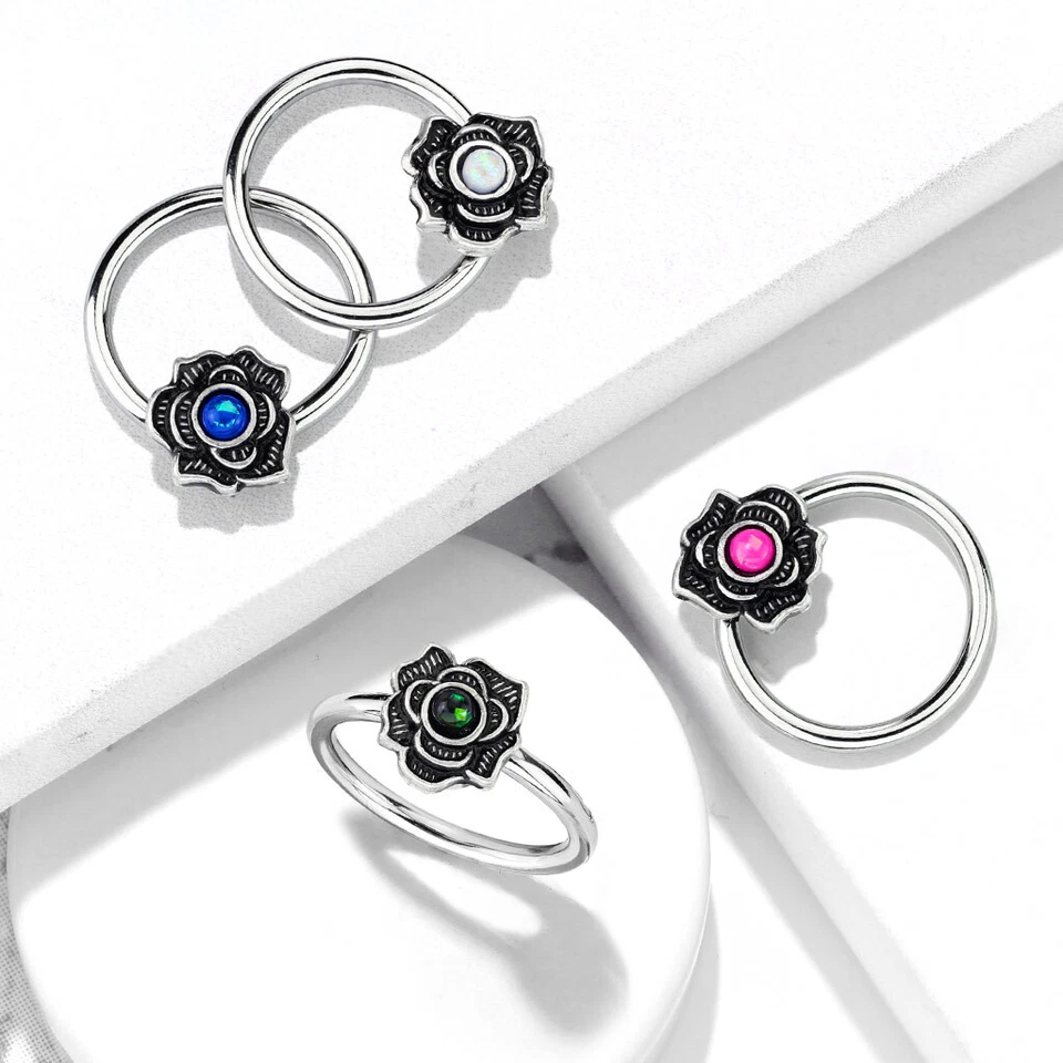 Anillo aro cautivo flor brillo ópalo sintético 1-16GA (1,2 mm) 3/8" (10 mm) C284 Foto 2 de 3