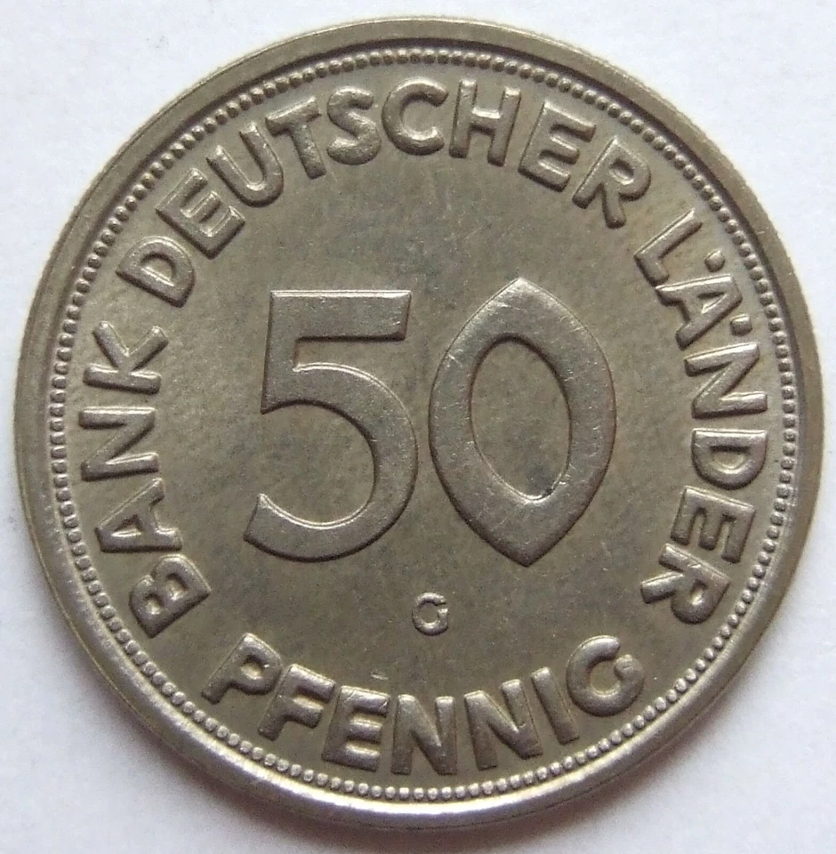 Münze 50 Pfennig 1950 G Bank Deutscher Länder in fast Stempelglanz - Bild 1 von 2