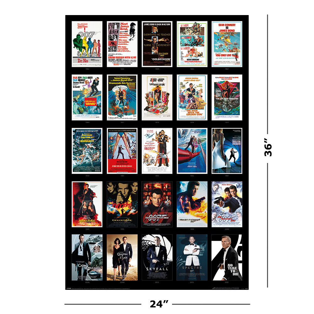 James Bond 007 - Movie Poster (25 Movie Posters Montage) (Size: 24