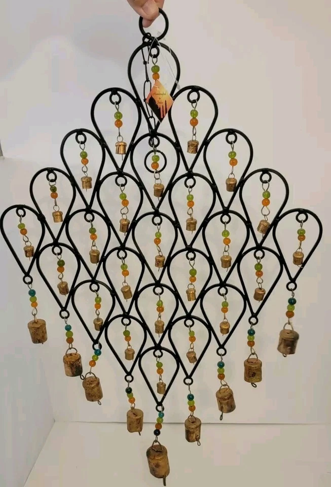 Carillón de viento con cuentas y campanas de hierro hecho en la India NUEVO interior exterior Foto 4 de 4