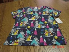 Womens Scrub Top by Disney Winnie the Pooh Christmas