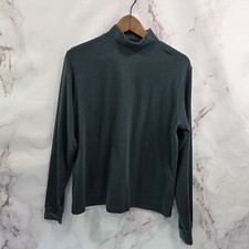 Vintage LL Bean Shirt Womens Large Forest Green 90s Turtleneck Mock Long Sleeve