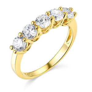 2 Ct Round Solid 14k Yellow Gold 5-Stone Trellis Wedding Anniversary Band Ring - Click1Get2 Sale