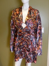 PRETTY LITTLE THING MULTI COLORED RUCHED BUTTERFLY PRINTED SATIN WOMENS 20