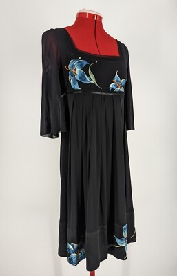 VIVIENNE TAM 花柄ネイビードレス size40 Vivienne Tam Vtg Black Transparent Mesh Floral Embroidered Pleated