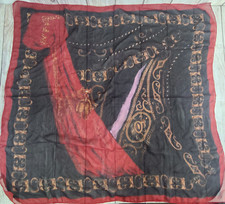 Decorative Silk Scarf Red Black Gold Square Made in France 34" x 34"