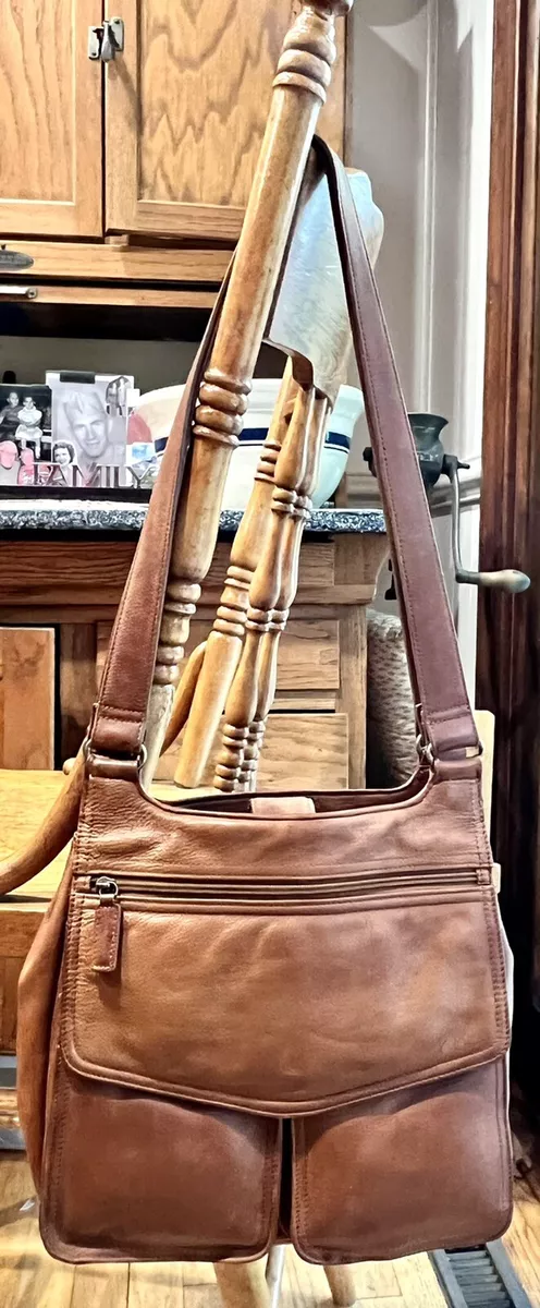 Fossil VTG 1954 Tan Brown Leather Crossbody Messenger Bag Travel Saddle B3