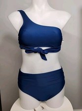 Nwt Cupshe Womens Two Piece Swimsuit Size Xs Blue- One Shoulder