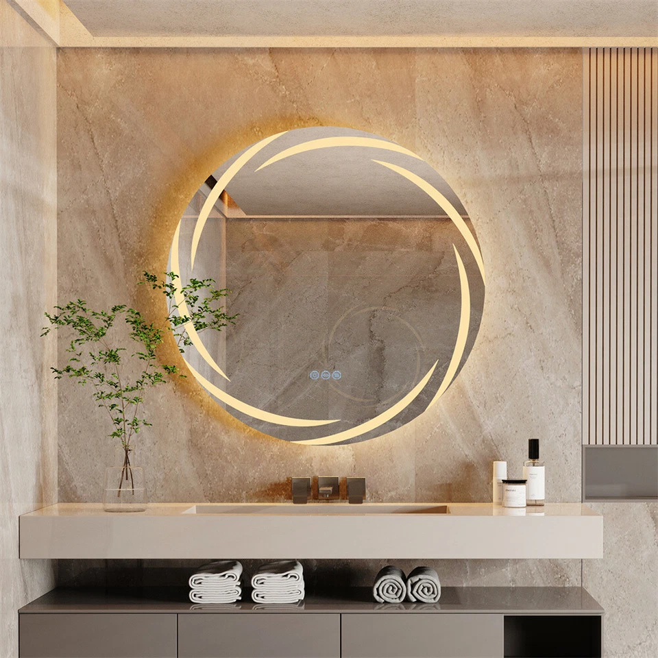 Smart LED Backlit Bathroom Round Mirror with Lights HD Anti-Fog Dimmable Memory - Image 2 of 4