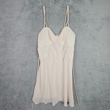 Vintage Dentelle Slip Nightgown M Beige Lace Embellished Pearl Bridal Adj Strap