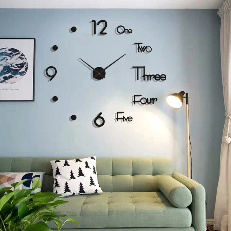 3D DIY Large Wall Clock Mirror Surface Modern Sticker Office Home Shop Art Decor - Image 3 of 4