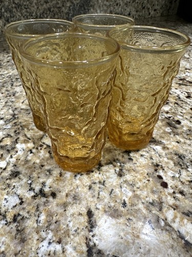 VTG Anchor Hocking Lido Milano 4” Small Juice Glass Amber Crinkle Set Of 4 USA - Picture 5 of 12